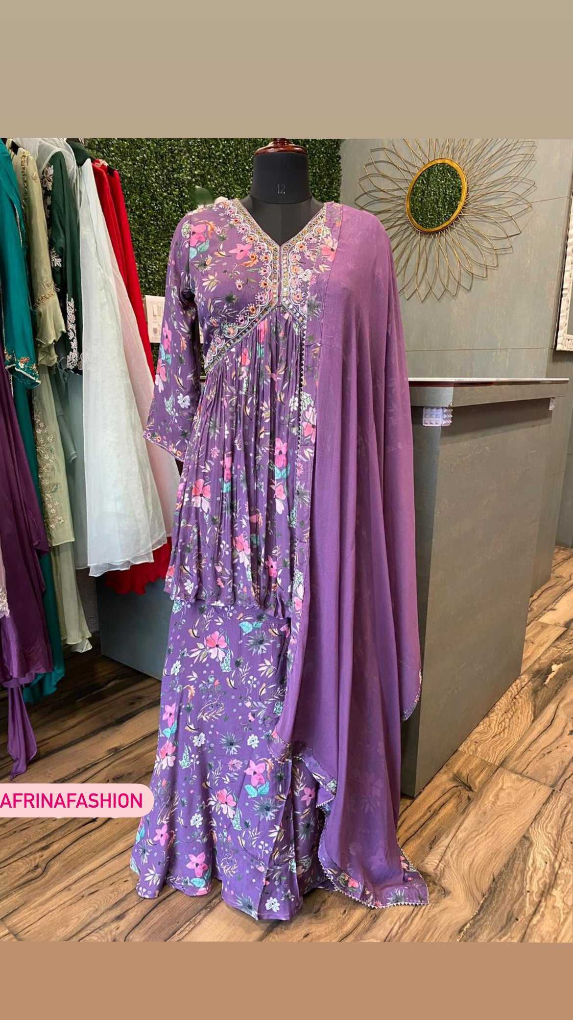 Lavender printed kurta dress women dress - Saffronfashionindia