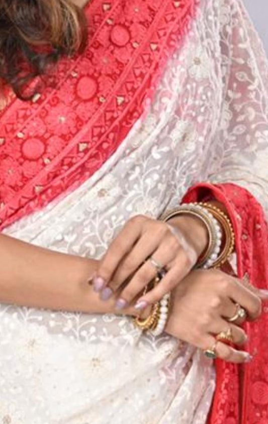 Chikankari gorgette saree - Saffronfashionindia