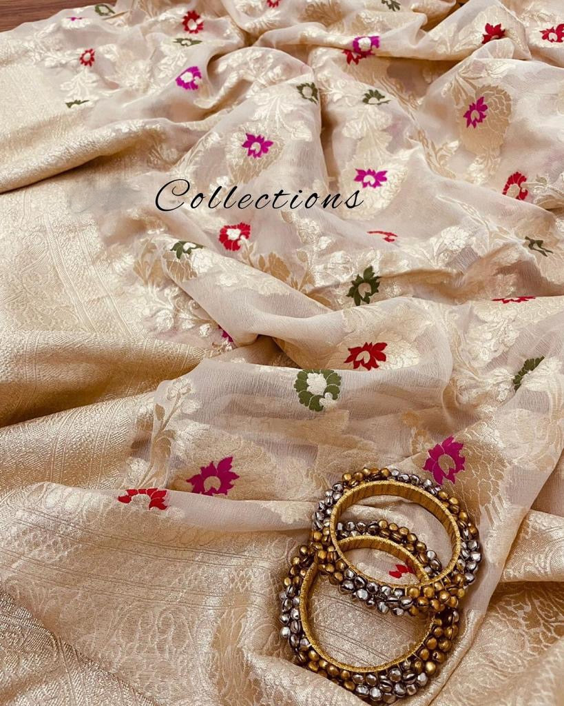 Roza banarsi weaved saree - Saffronfashionindia