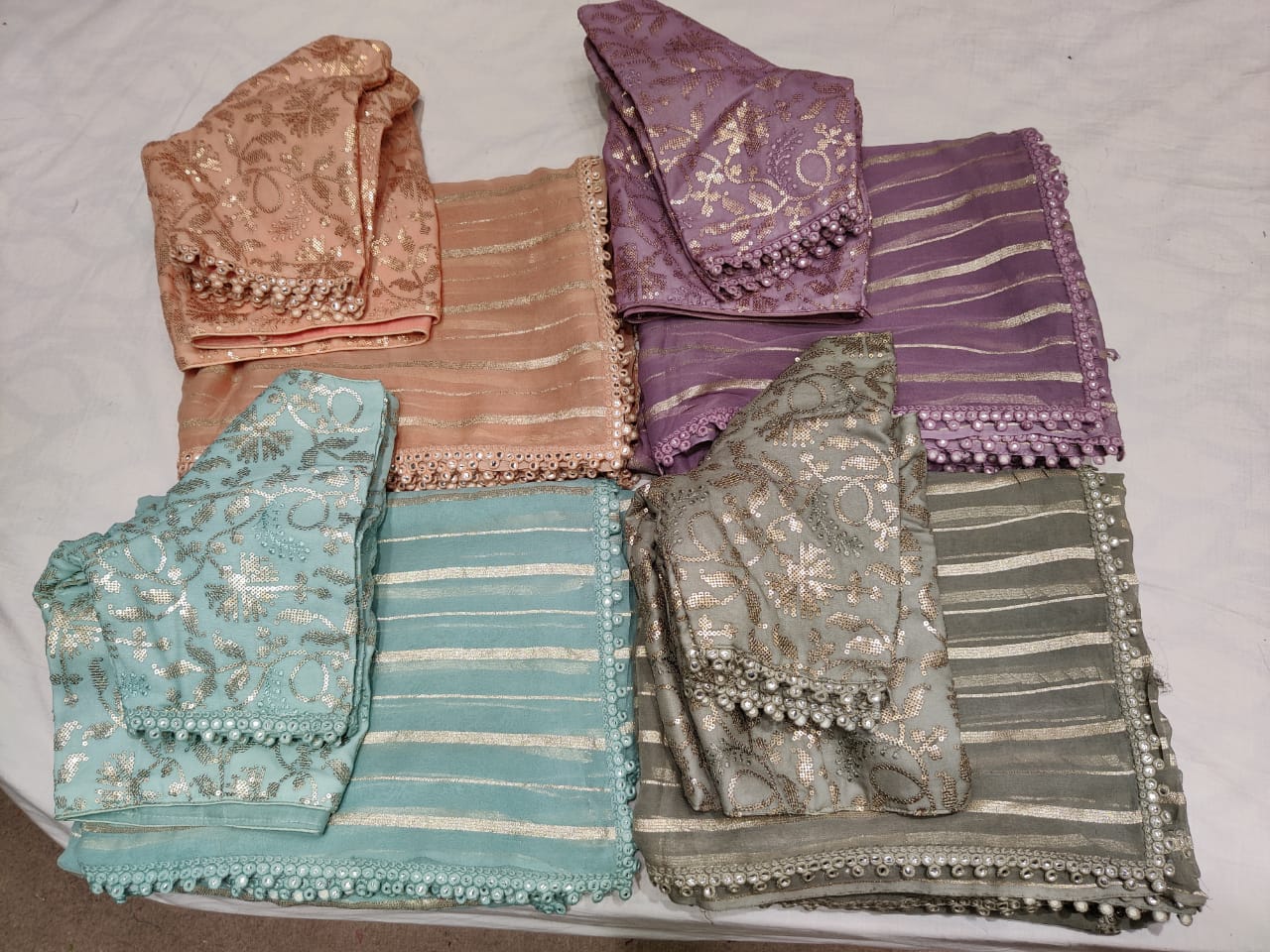 Bezil striped gorgette saree - Saffronfashionindia