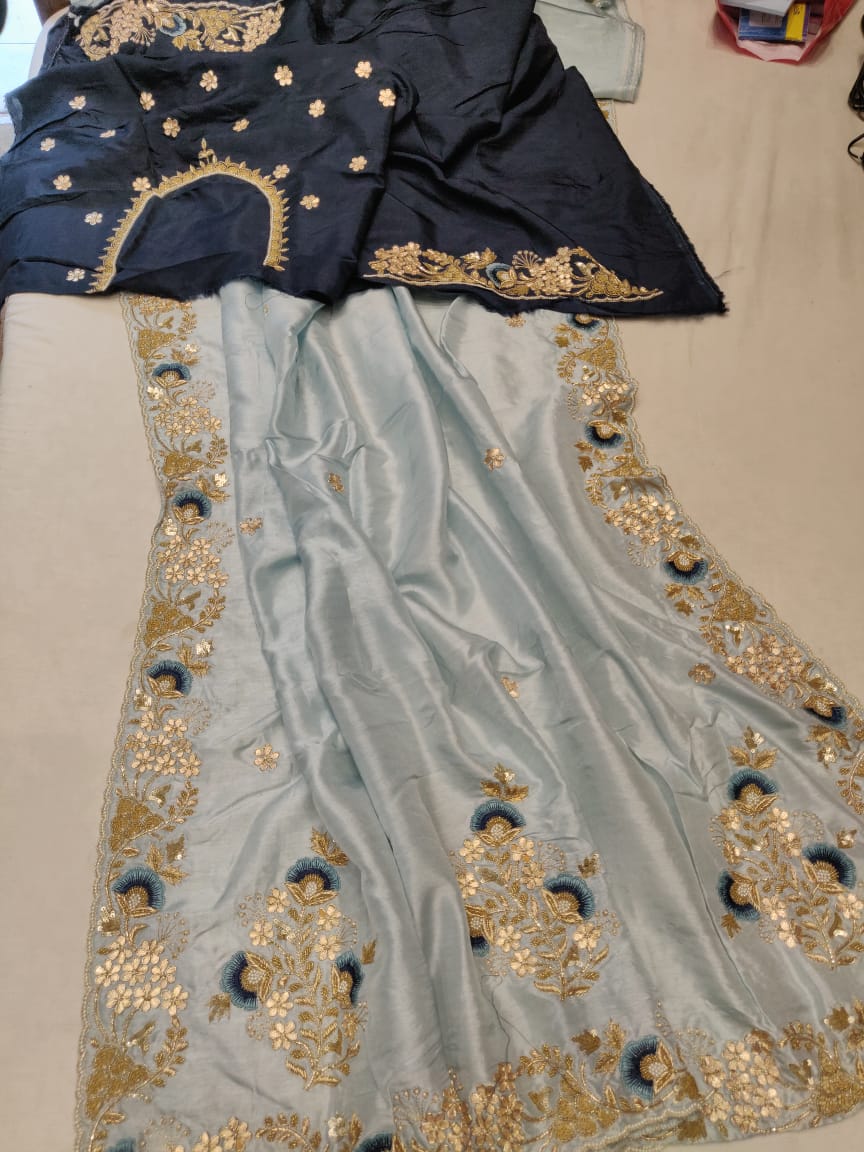 Russian silk saree handmade saree blouse - Saffronfashionindia