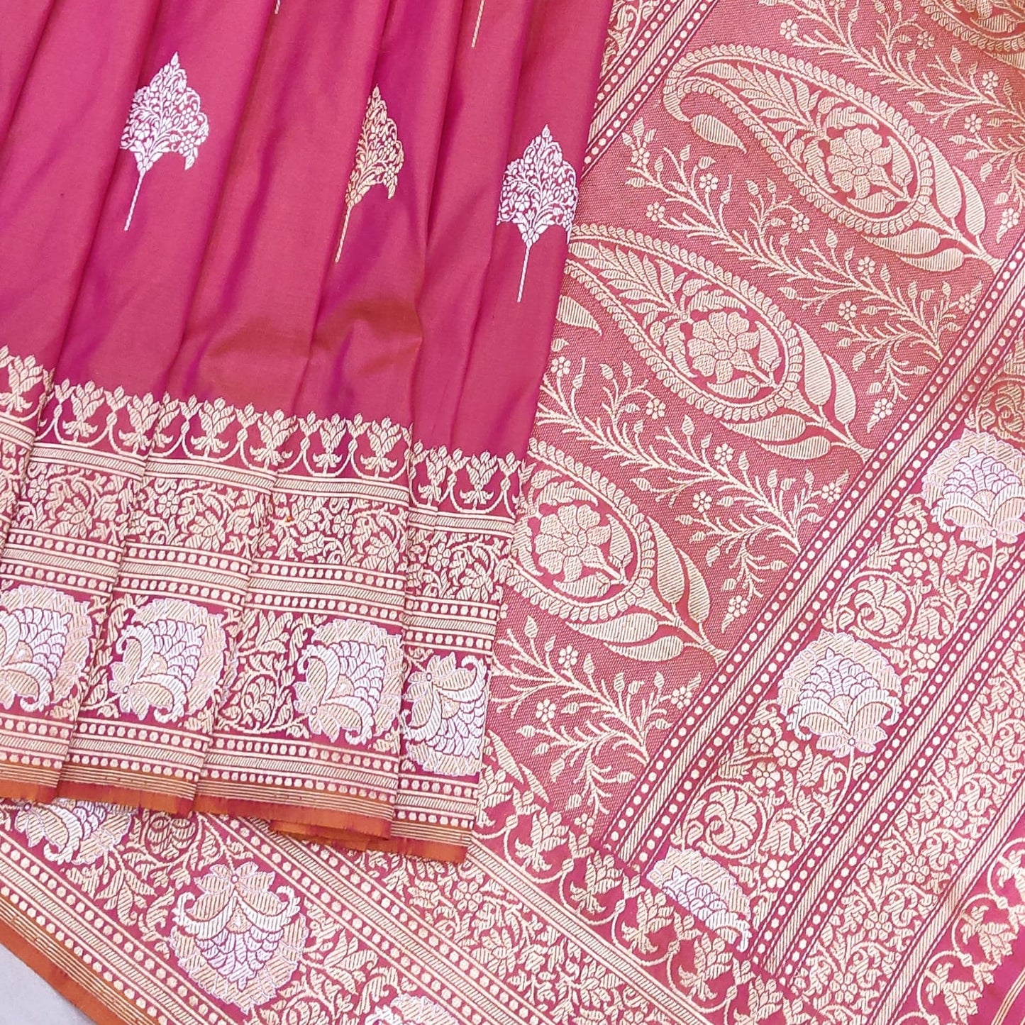 Ruby Katan silk saree - Saffronfashionindia