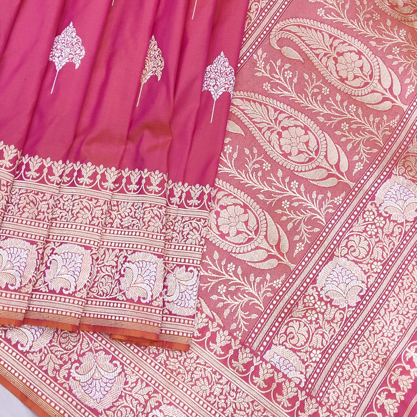 Ruby Katan silk saree - Saffronfashionindia