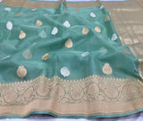 Saga green kora silk saree