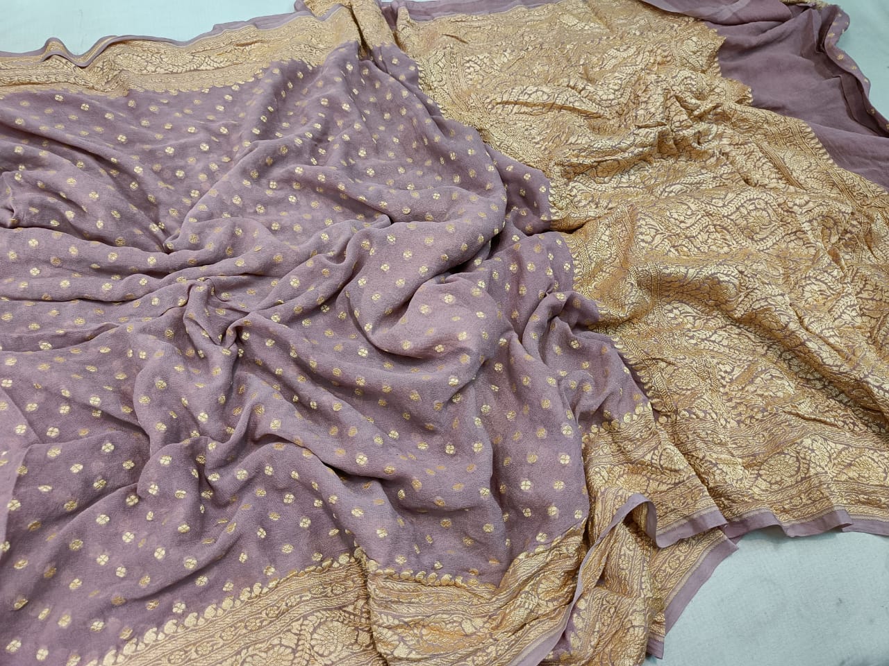 Avira khaddi gorgette saree - Saffronfashionindia