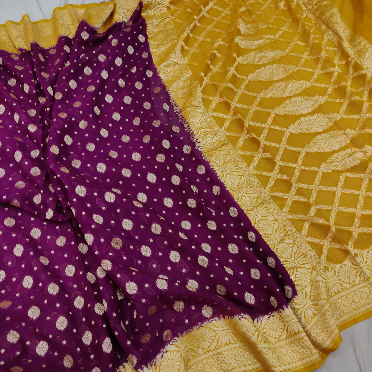 Handwoven chiffon gorgette saree - Saffronfashionindia