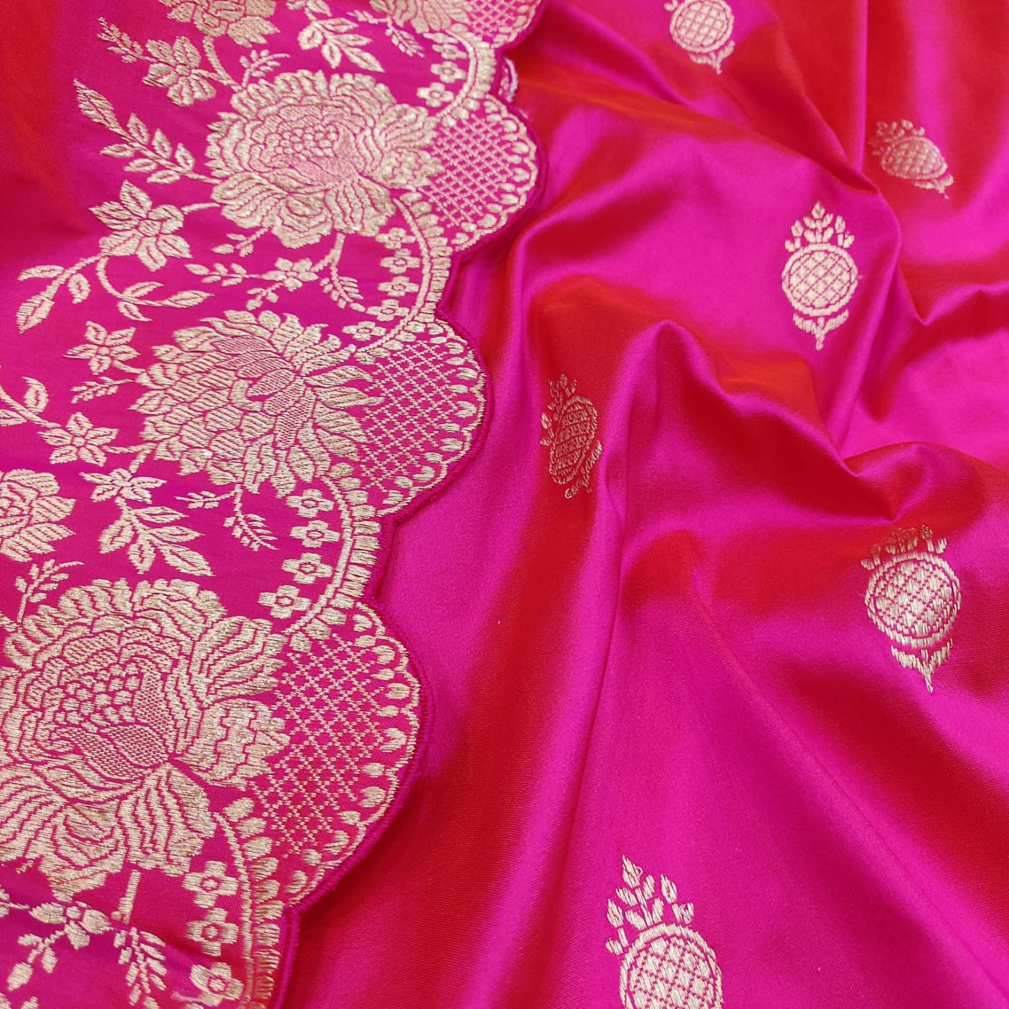 Pinasha Katan handwoven kadwa saree - Saffronfashionindia