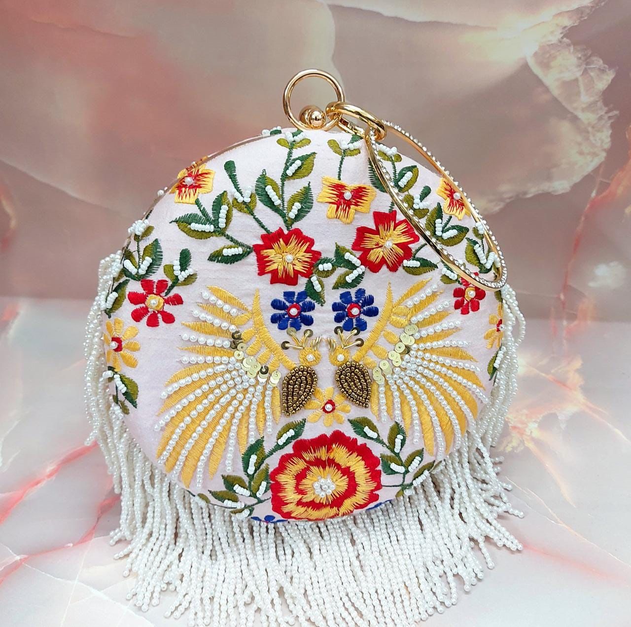 Thread work Pearl clutch - Saffronfashionindia