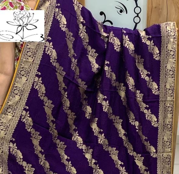 Ravish moonga crepe banarsi saree - Saffronfashionindia