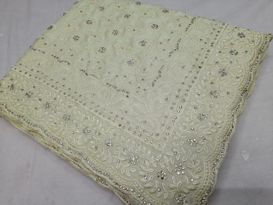 Nisha Lucknowi gorgette saree - Saffronfashionindia