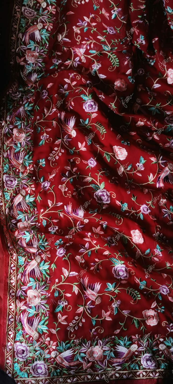 Leela red Parsi inspired saree - Saffronfashionindia