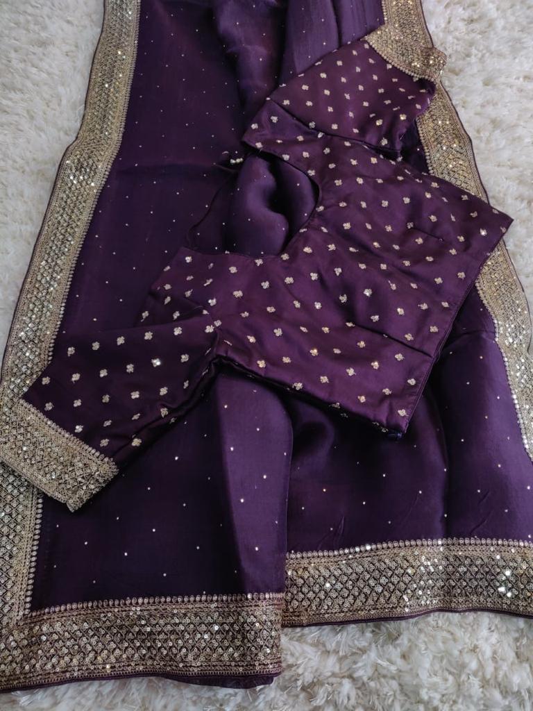 Purple organza saree/partywear sari - Saffronfashionindia