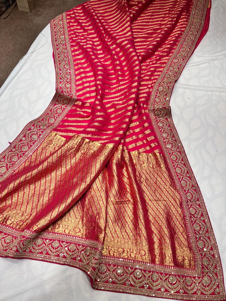 Lehariya inspired khaddi gorgette saree - Saffronfashionindia