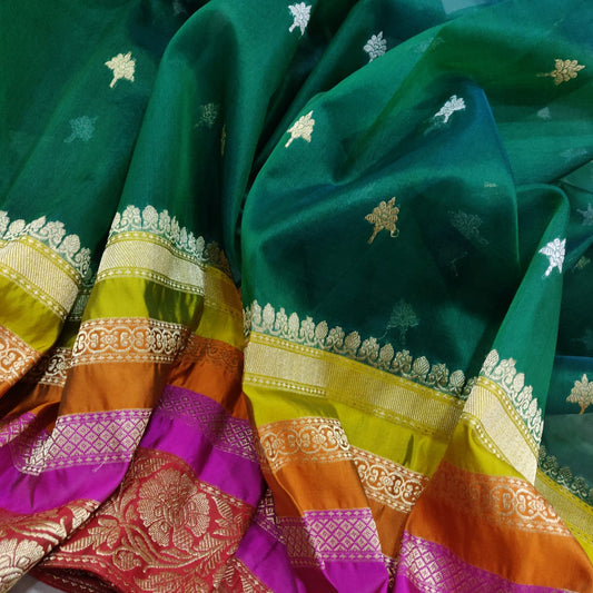 Marjhani handwoven kora saree - Saffronfashionindia
