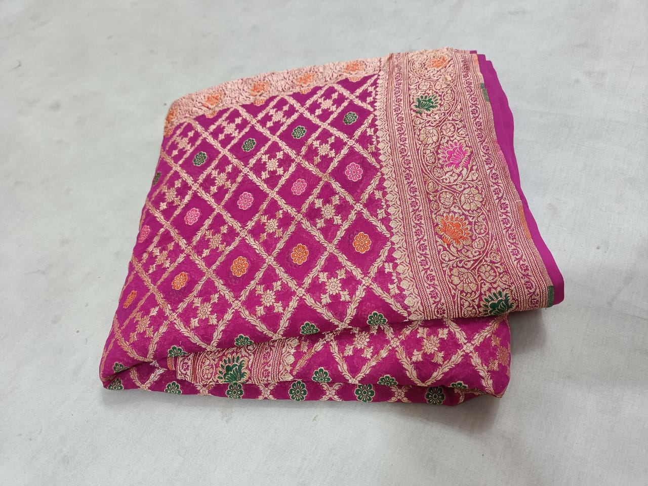 Lovely khaddi gorgette saree,,,,,chiffon saree - Saffronfashionindia