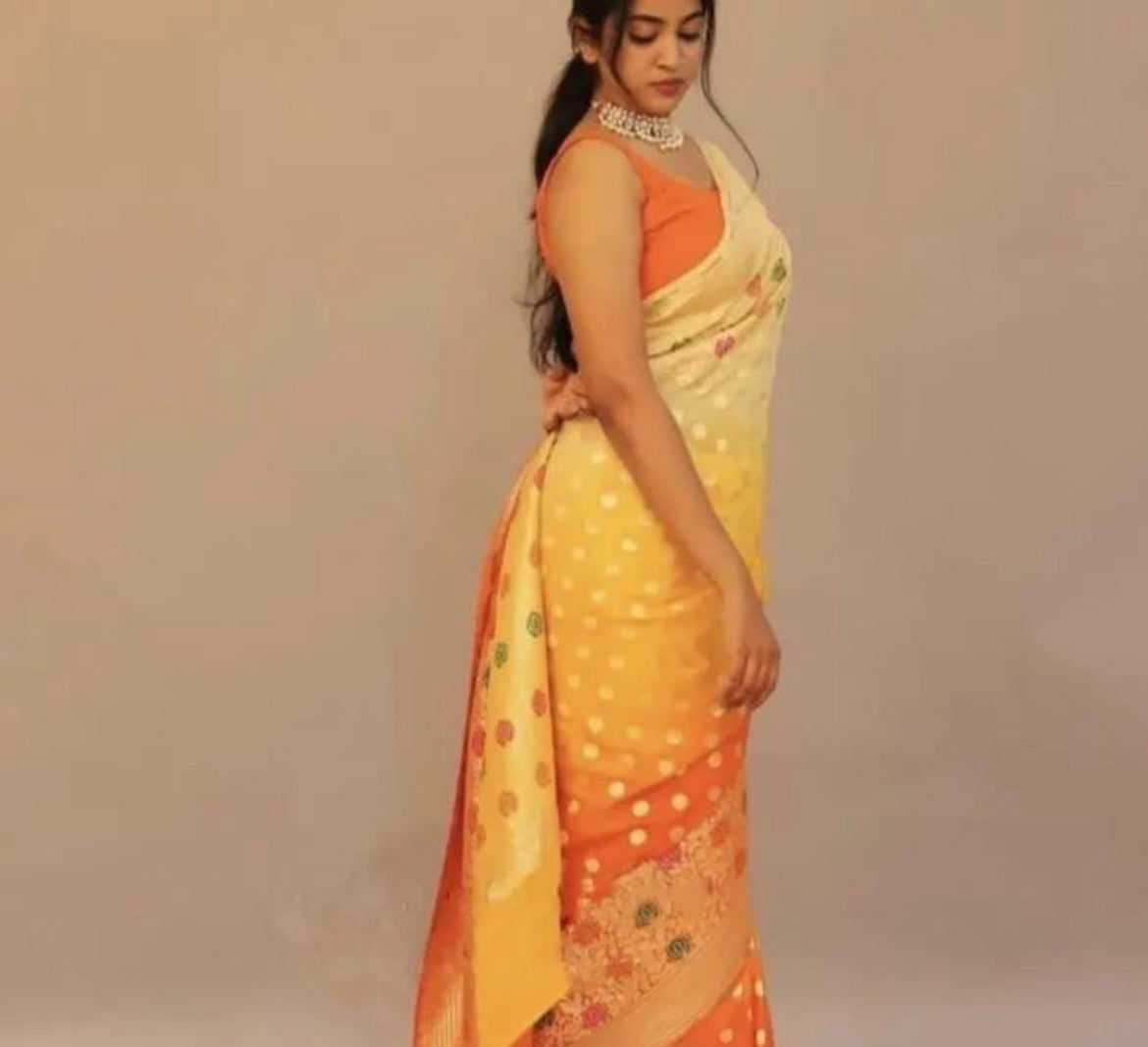 Exclusive khaddi gorgette Banarsi saree - Saffronfashionindia