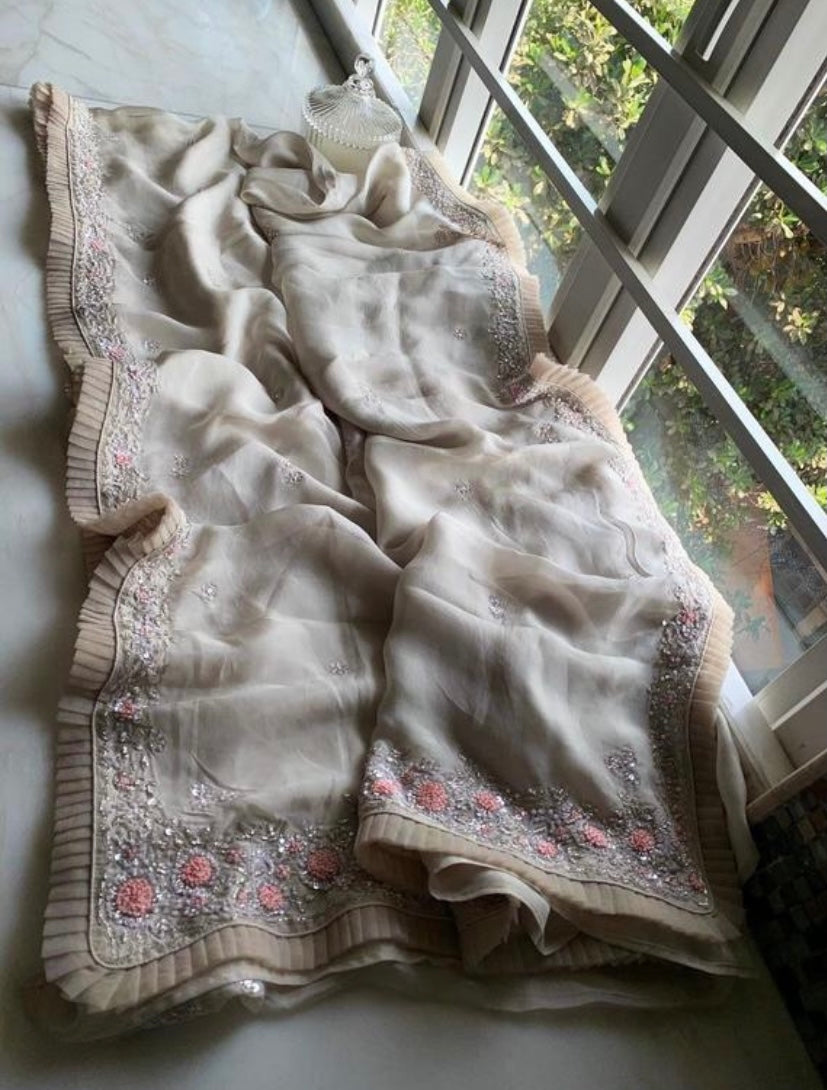 Frills partywear saree - Saffronfashionindia