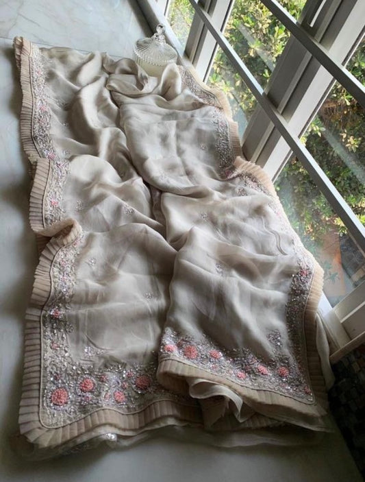 Frills partywear saree - Saffronfashionindia