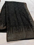 Black satin partywear saree