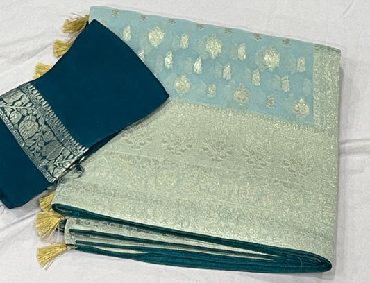 Nanika banarsi gorgette saree - Saffronfashionindia