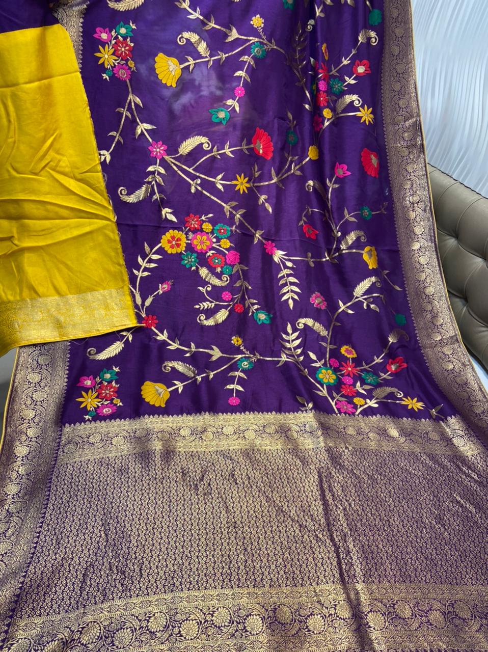Naveli Meenakari silk sari - Saffronfashionindia