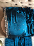 Uvi teal blue partywear saree