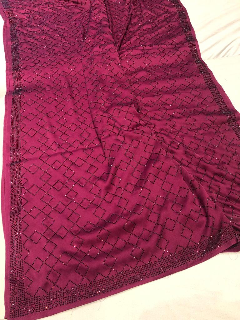 Designer Swarovski satin sares - Saffronfashionindia