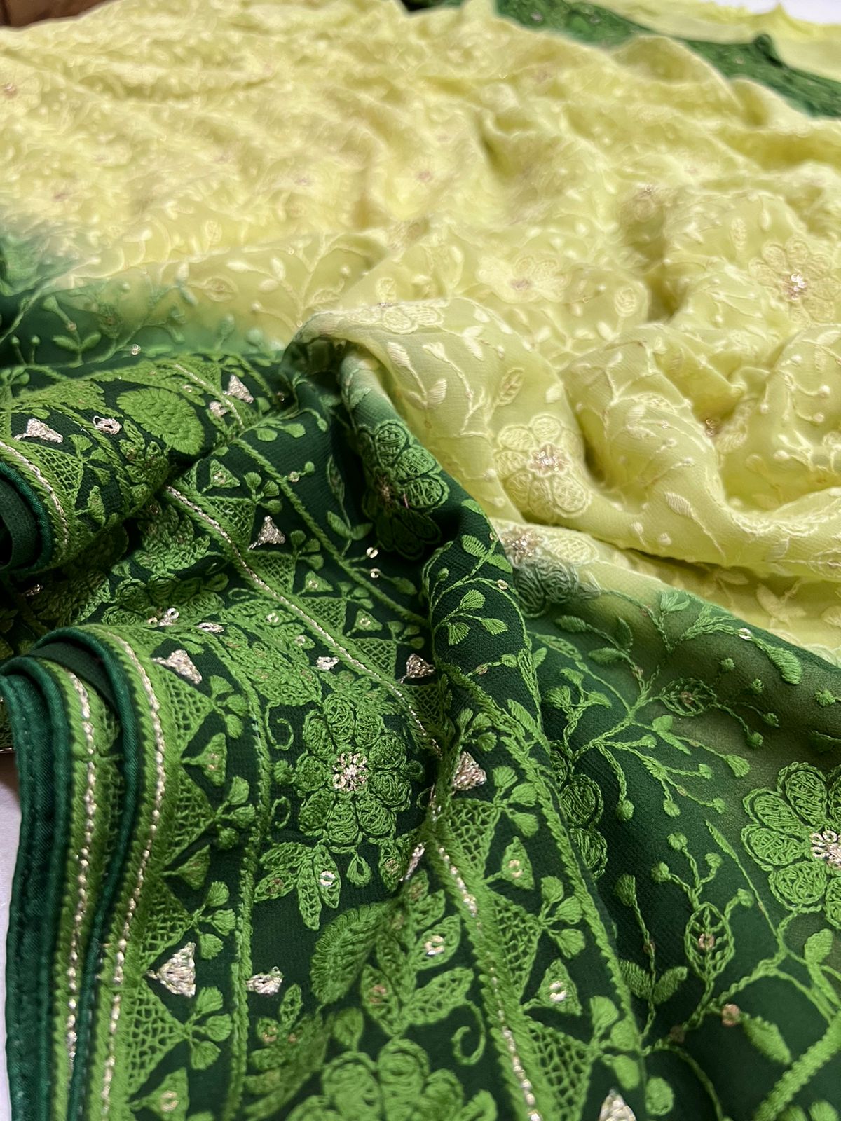 Chikankari gorgette saree - Saffronfashionindia