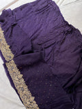 Purple zardosi crepe saree