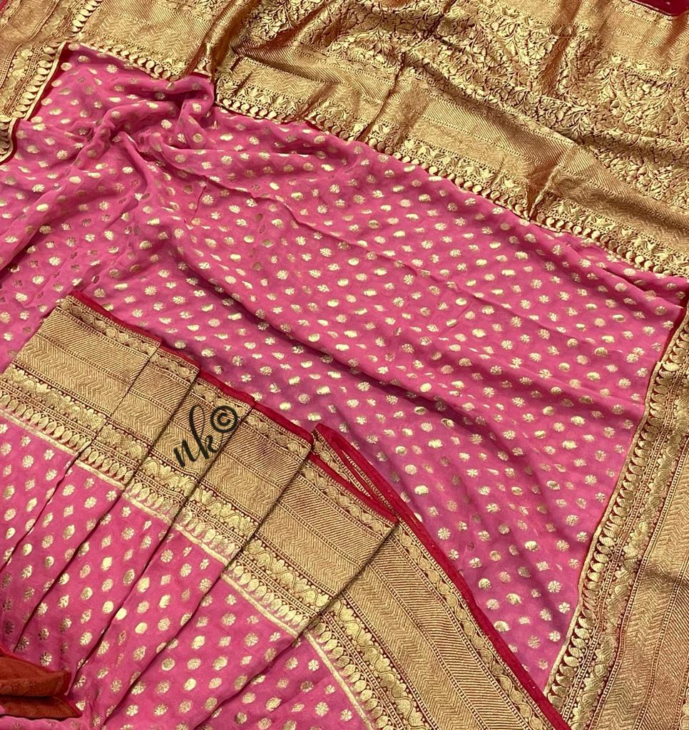 Woven banarsi gorgette saree - Saffronfashionindia