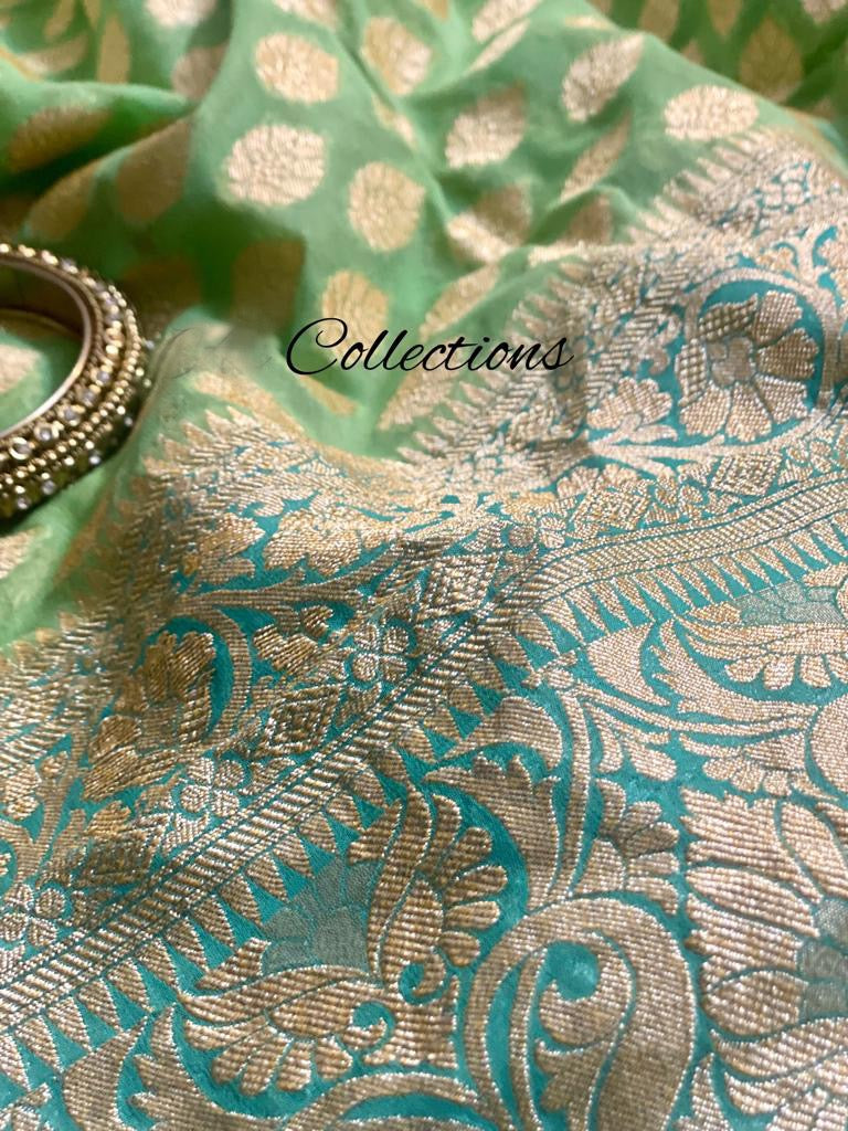 Elegant green khaddi gorgette sari - Saffronfashionindia