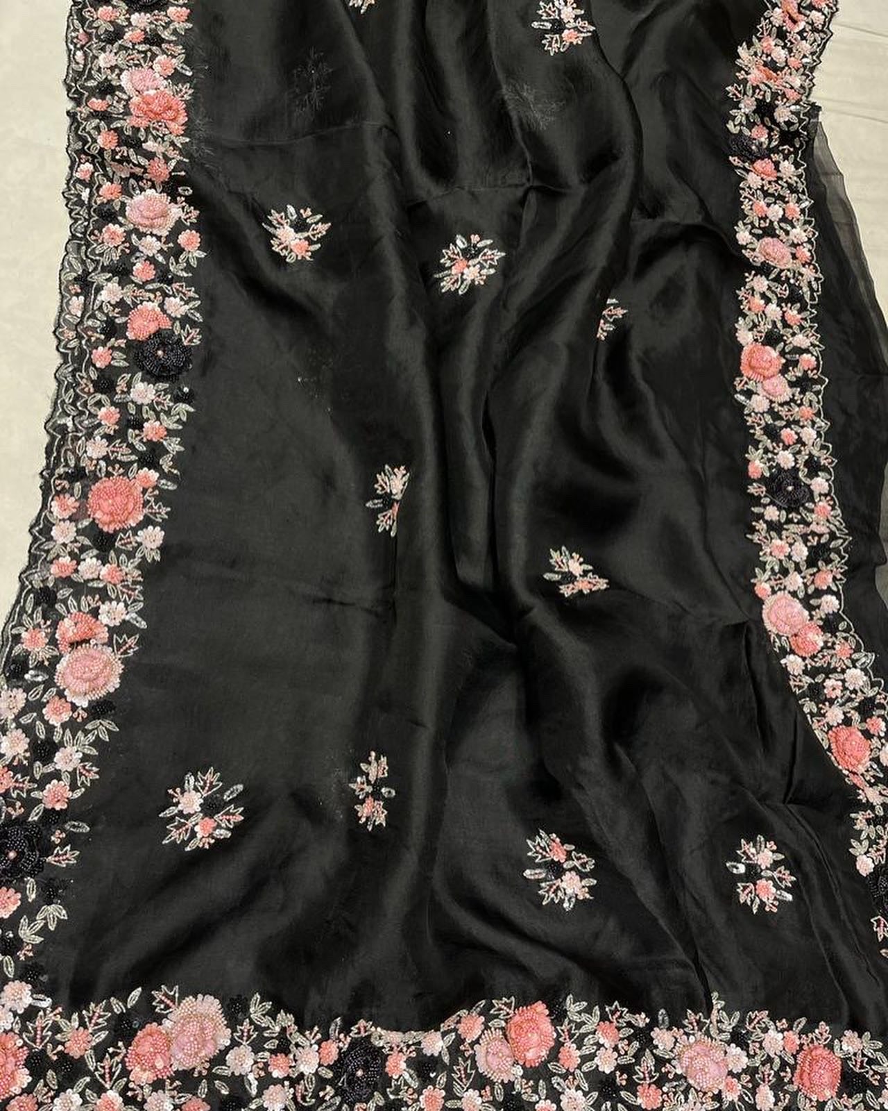 Venus floral organza saree - Saffronfashionindia