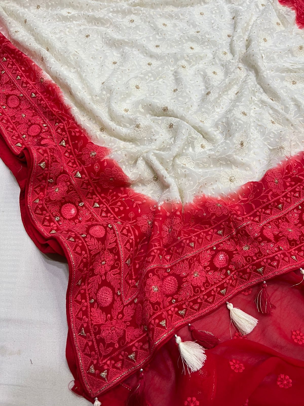 Chikankari gorgette saree - Saffronfashionindia