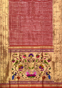 Striped red muniya Paithani saree