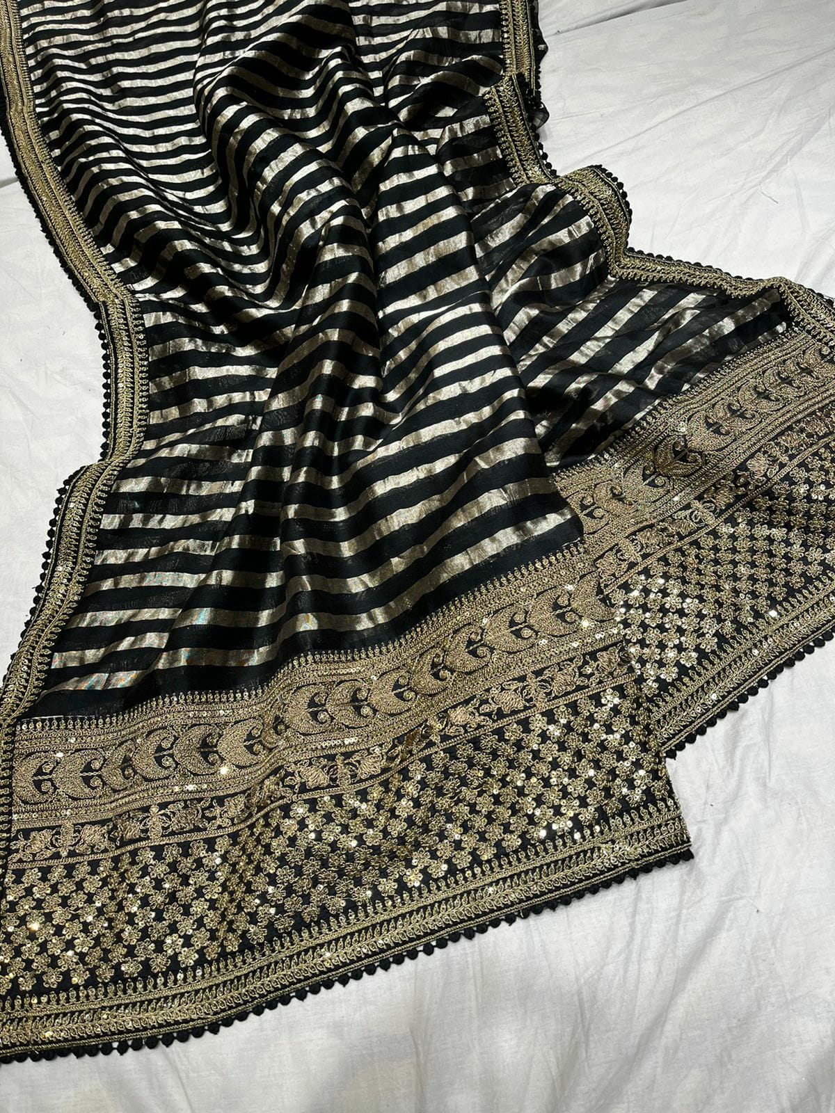 Striped zari inspired saree - Saffronfashionindia