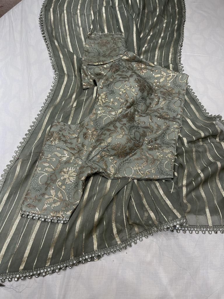 Bezil striped gorgette saree - Saffronfashionindia