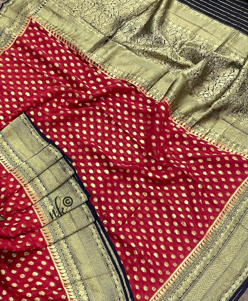 Woven banarsi gorgette saree - Saffronfashionindia