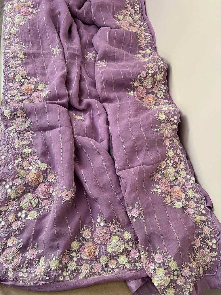 Laima sequence gorgette zardosi saree - Saffronfashionindia