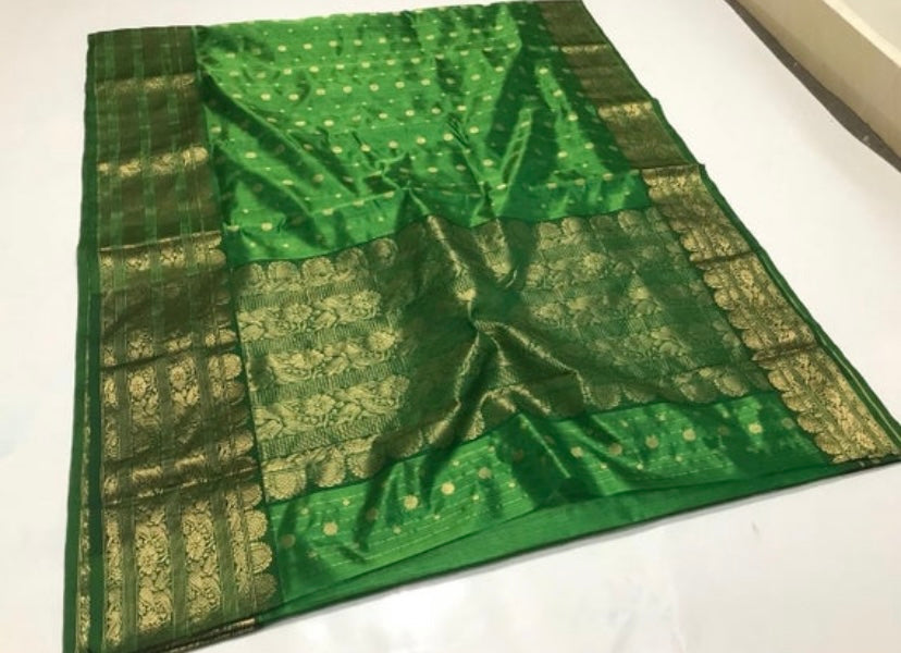 Green Chanderi saree - Saffronfashionindia