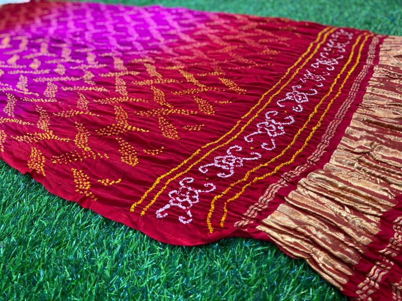 Gazing silk Bandhani dupatta - Saffronfashionindia