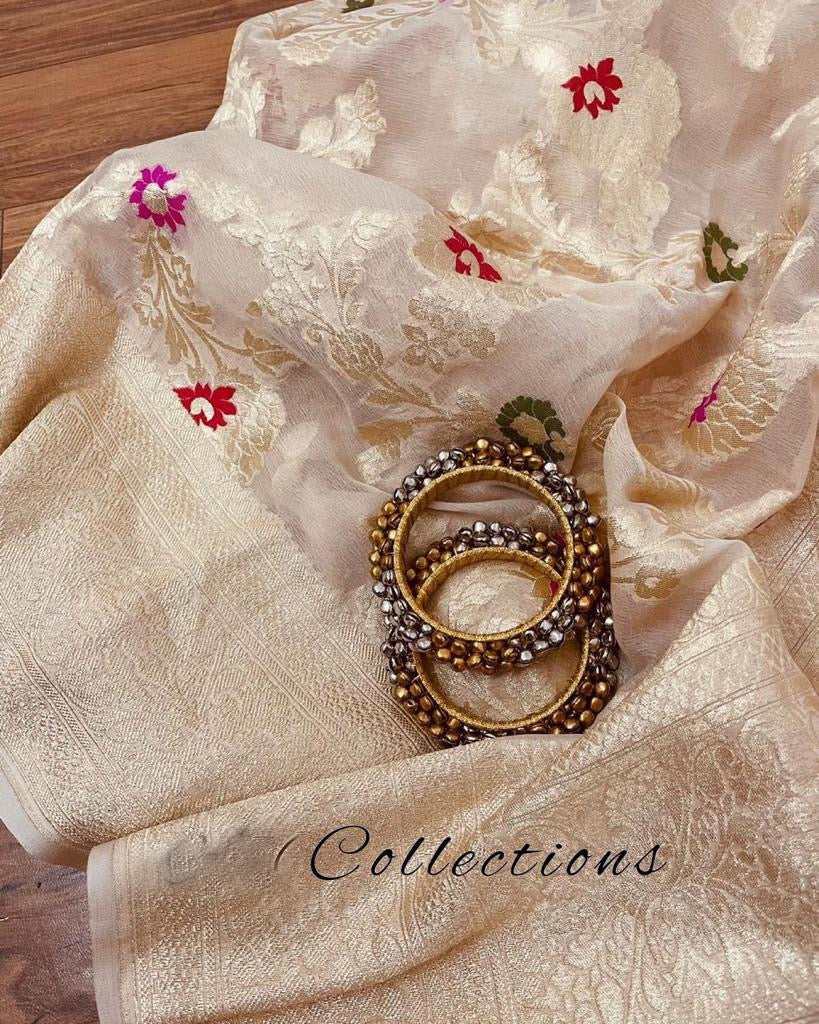 Roza banarsi weaved saree - Saffronfashionindia