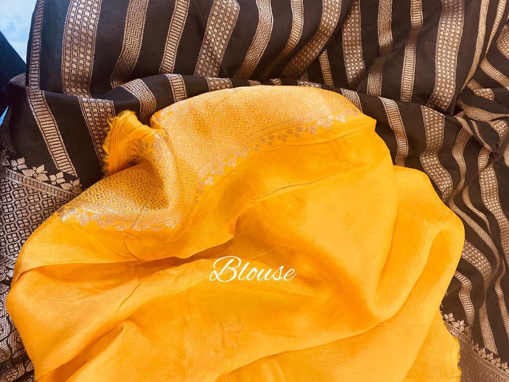 Livika Munga gorgette saree Women sari blouse SaffronFashion