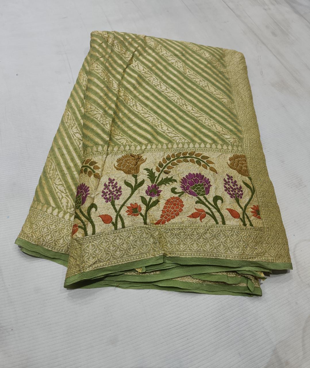 Indian banarsi gorgette saree - Saffronfashionindia