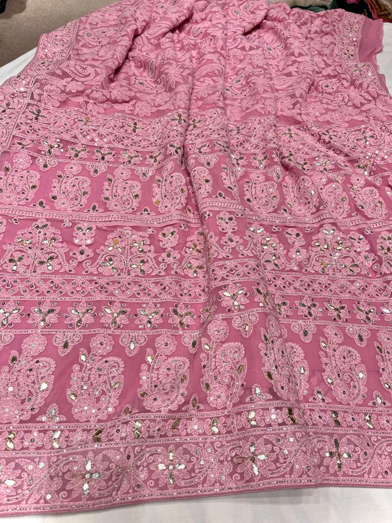 Mahira gorgette Chikankari saree - Saffronfashionindia