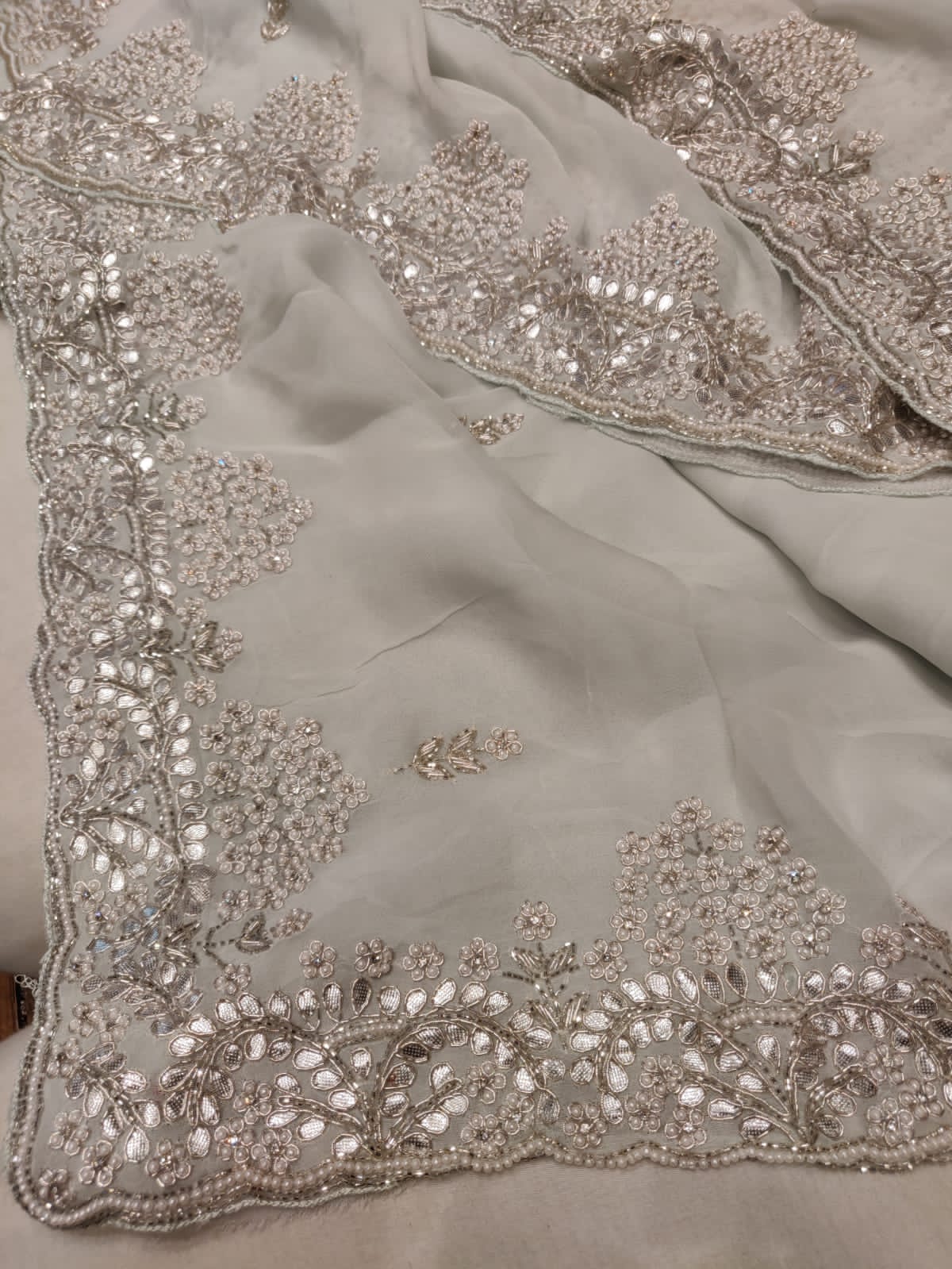 Pearl zardosi saree - Saffronfashionindia