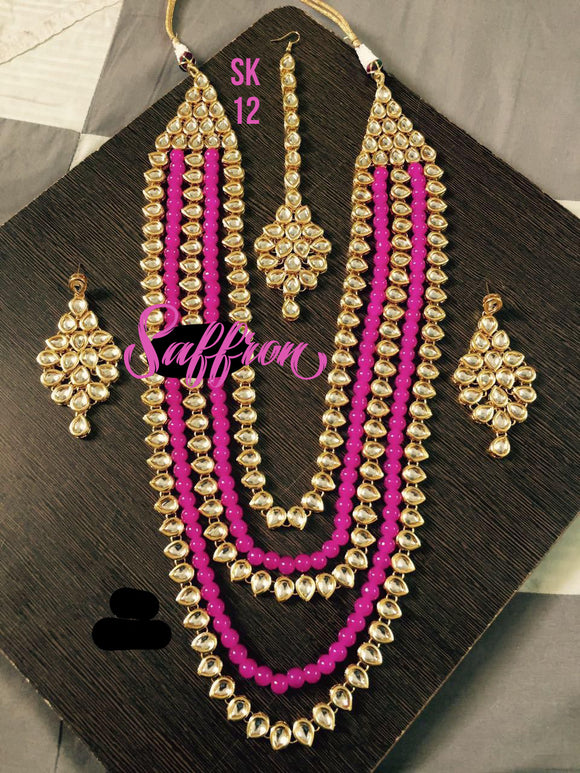 Pink Kundan necklace set