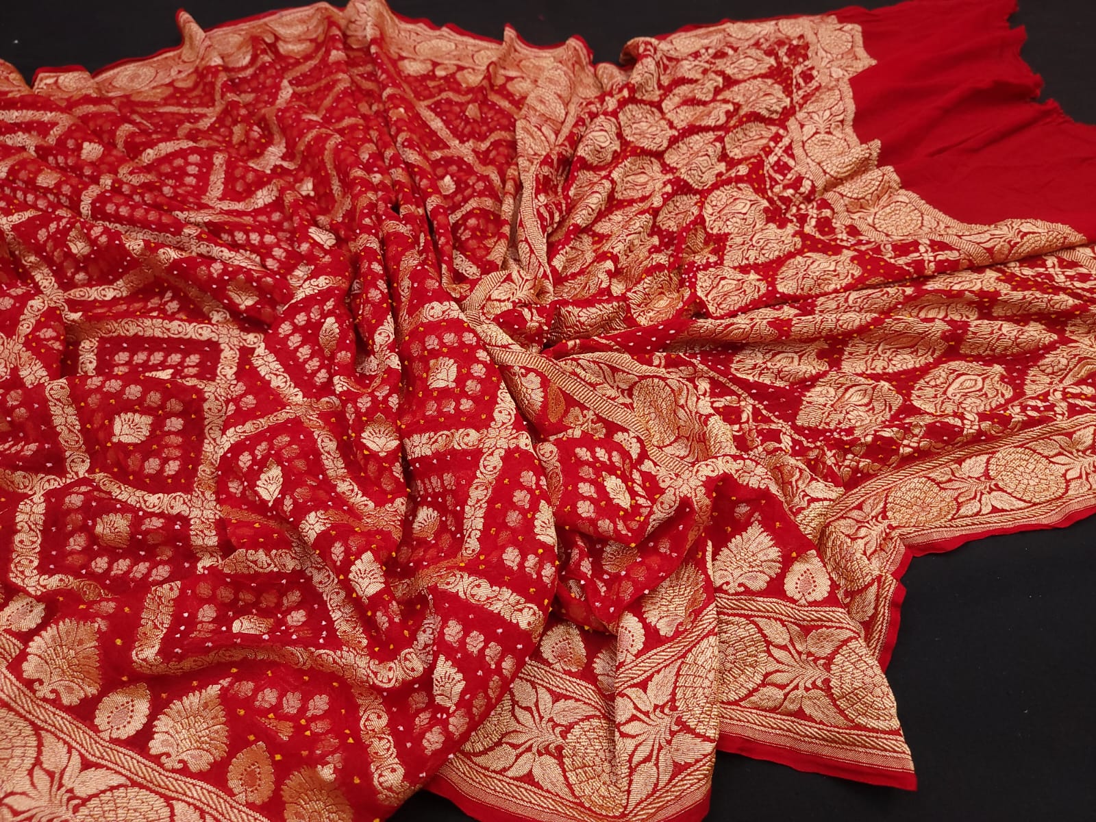 Gorgette banarsi  neemjari saree - Saffronfashionindia