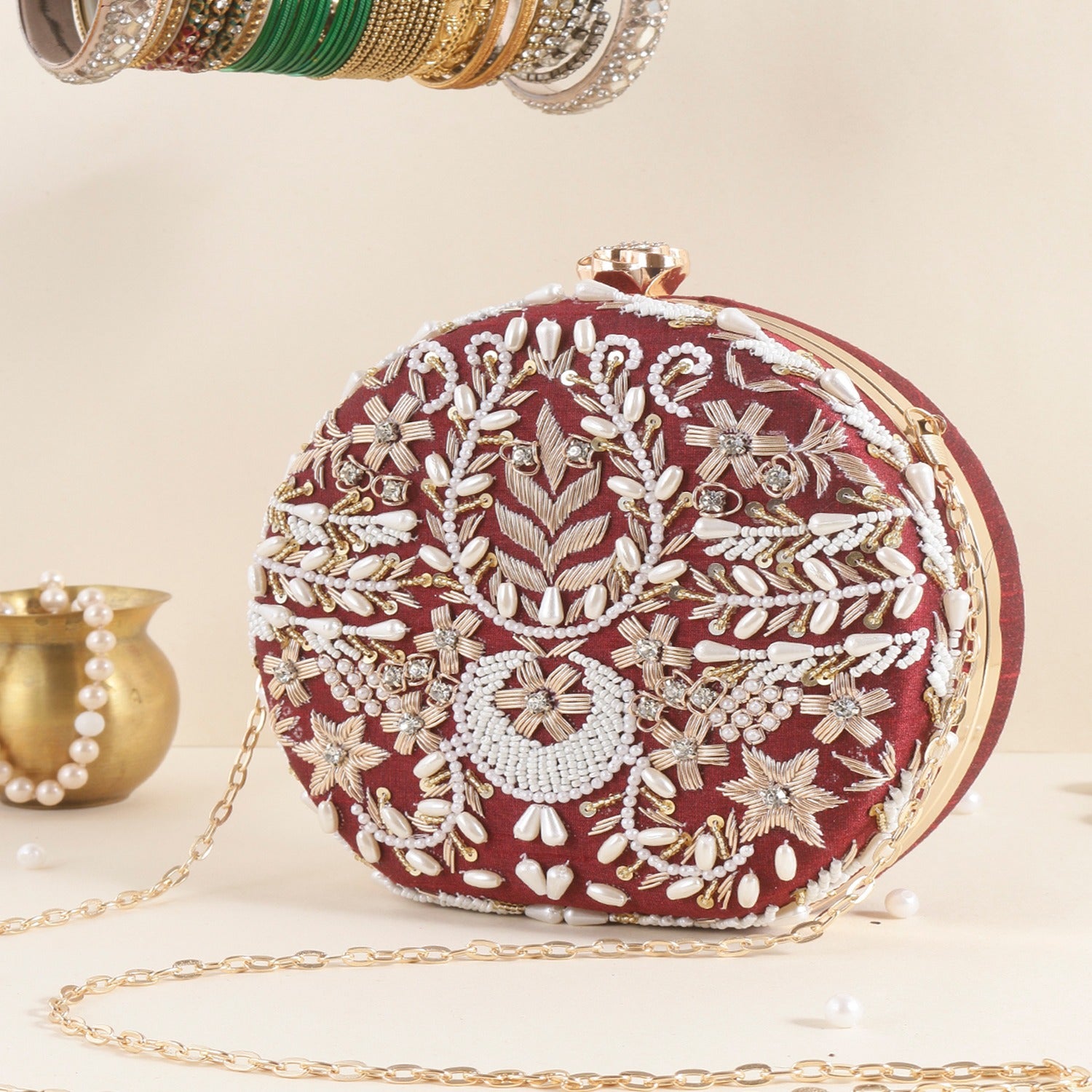 Round framed design clutch - Saffronfashionindia