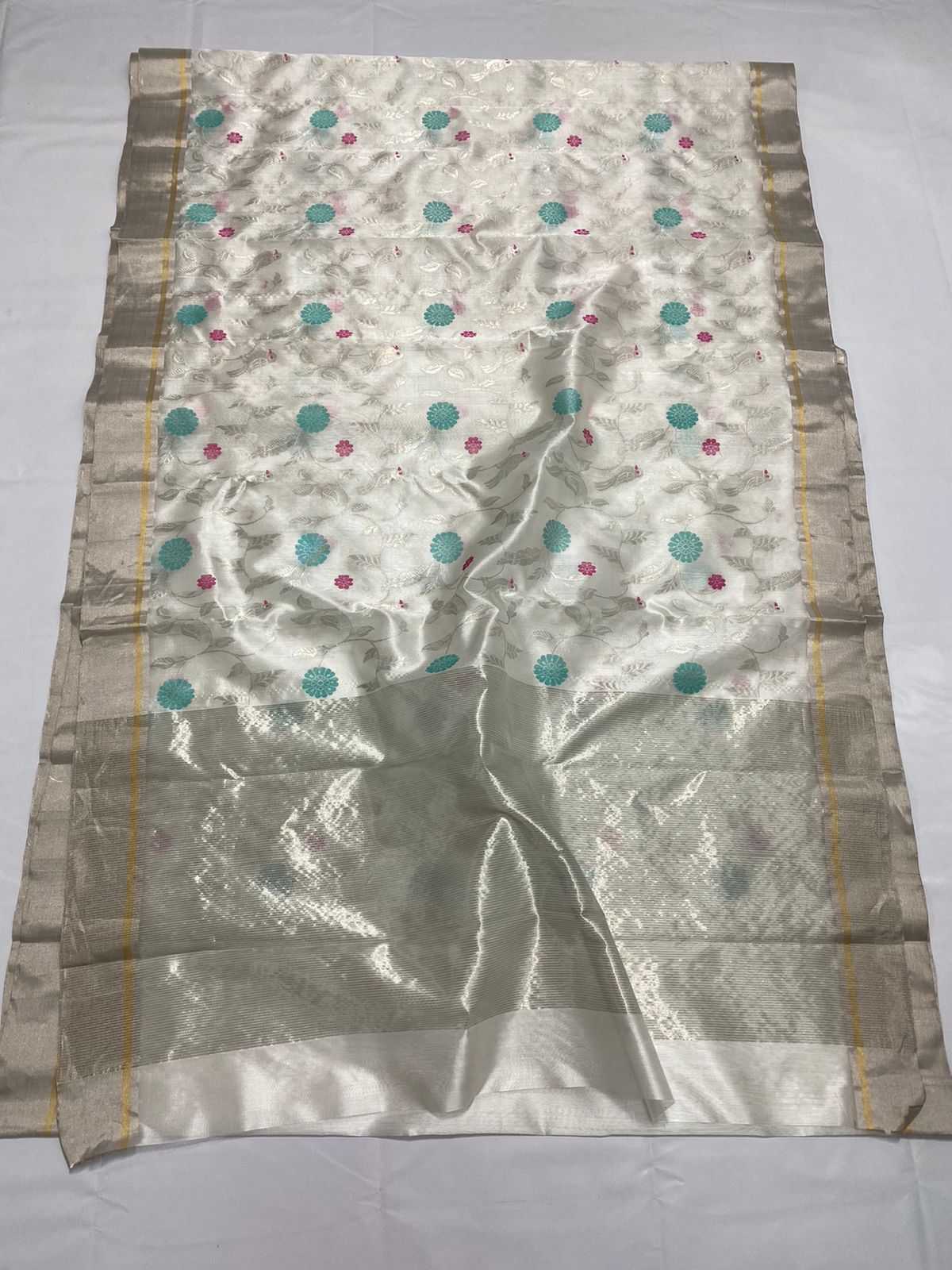 Silver pattu Chanderi saree - Saffronfashionindia