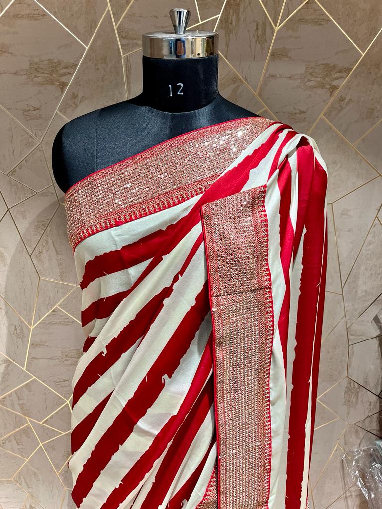 Satin striped saree - Saffronfashionindia